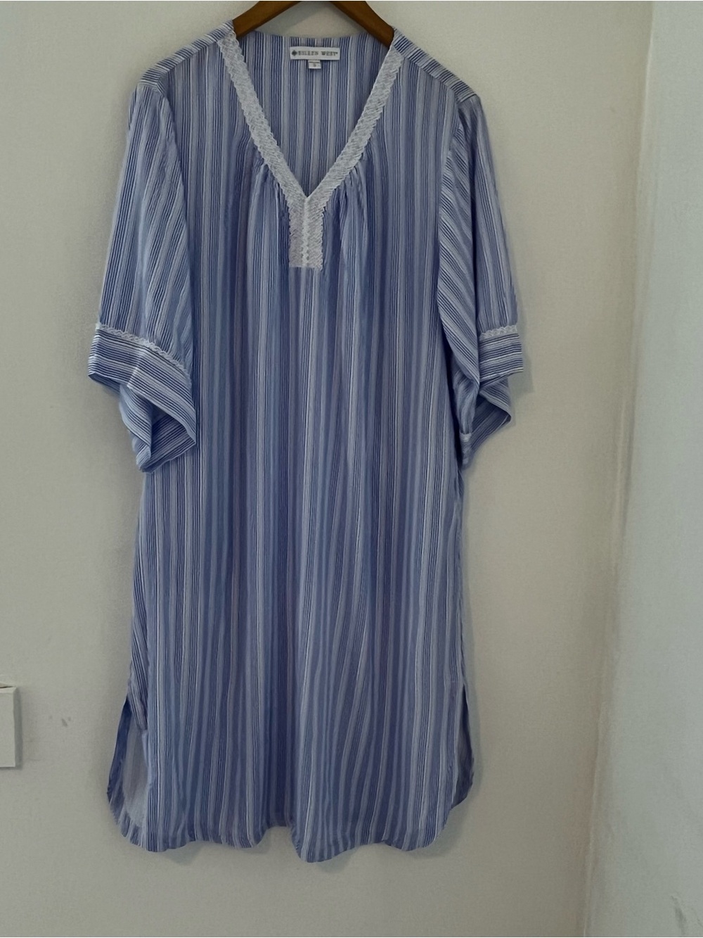 Eileen West Blue and White Striped Ecovero RayonNightgown Caftan